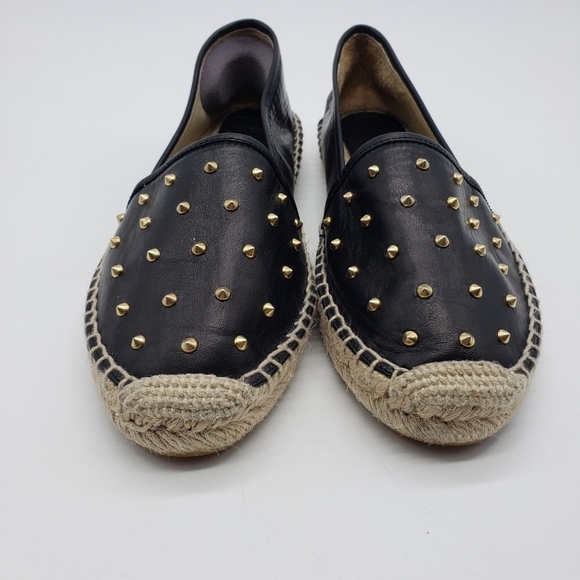 CosmoParis black leather gold studded espadrille shoes Women EU 38 Made in Spain - Picture 4 of 10